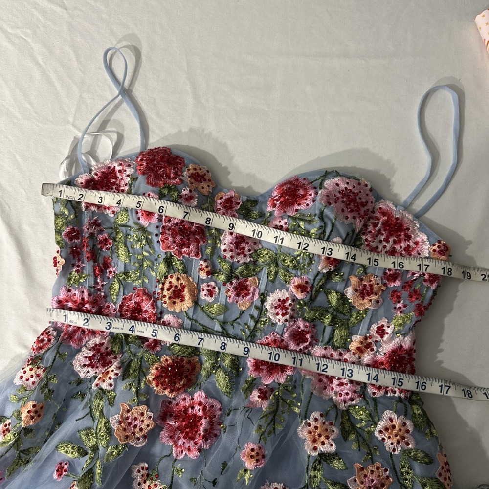 NWT MAC DUGGAL [‎ 10 ] 20651 Bustier Embroidered Floral A-Line Dress Blue J1803 - Picture 5 of 16
